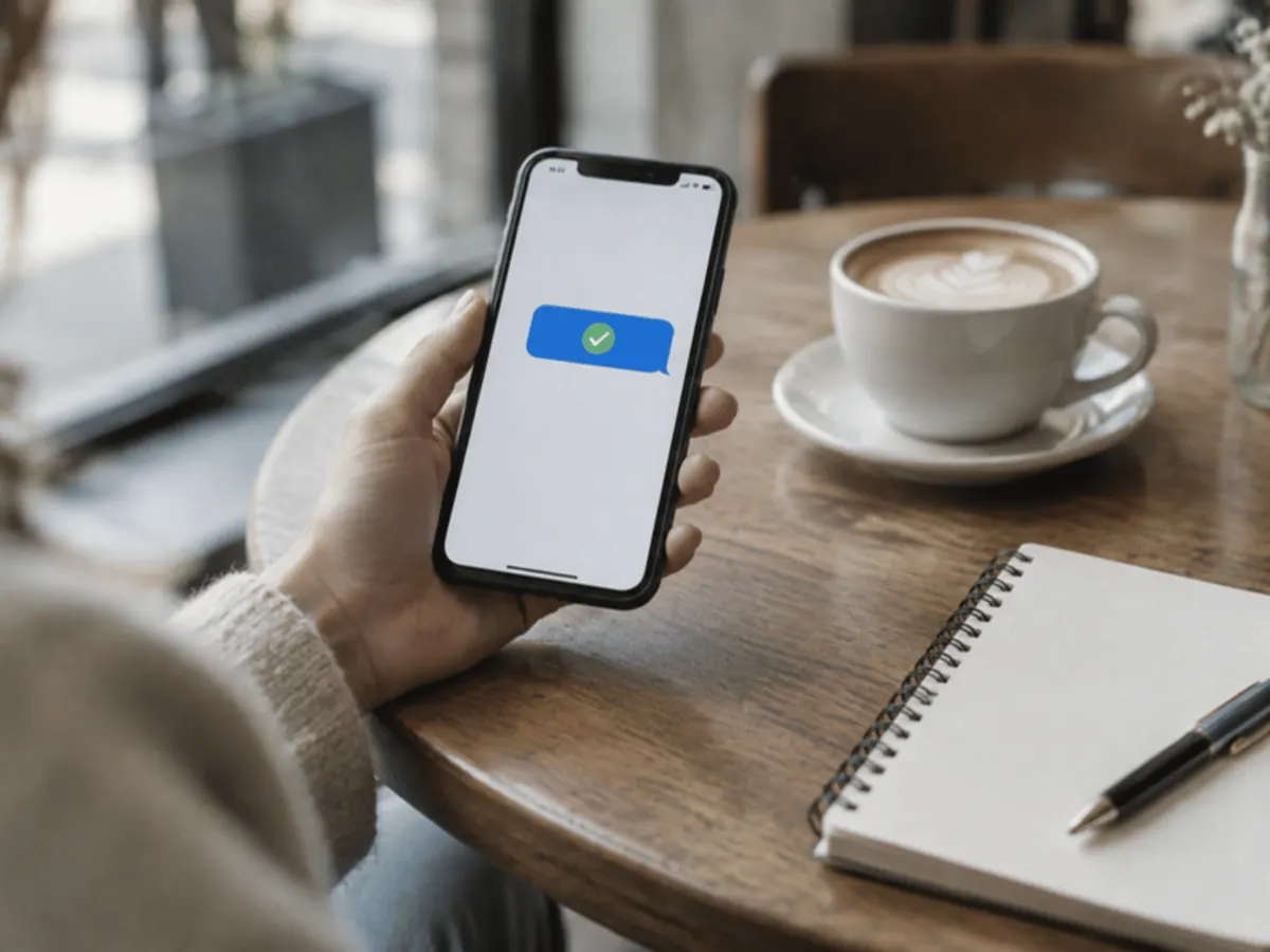 A hand holding a phone with new messages on the screen
